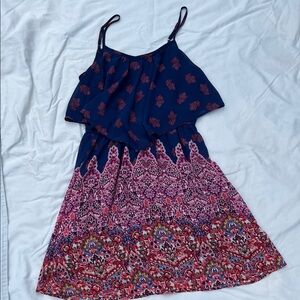 Xhilaration Navy and Pink Patterned Mini Dress